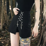 Grunge Gothic Skirts Harajuku Patchwork Eyelet Crisscross Asymmetrical Punk Skirt Black Streetwear Lolita Hip Hop Skater Jurken