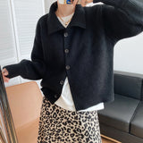 Women Elegant Single-breasted Cardigans Casual Loose Knitted Sweater Coat Tops Streetwear