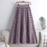 New High Waist Women Casual Knitted Midi Skirts Elastic Waist Elegant A Line Long Skirts