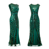 1920S GATSBY Sequins Women Full Dress O-neck Beaded Split V-Back Club Night Out Dress