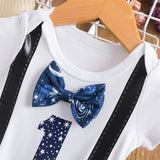 Baby Boys Newborn 1st Birthday Party Letter Print Romper Suspenders Short Pants Infant Gentleman Tie Bodysuit