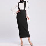 Women Summer Elegant Black Long Pencil Skirts With Straps High Waist Casual Suspender Skirt