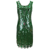 1920s Gatsby Sequin Art Deco Scalloped Hem Inspired Flapper Dress Vintage O-neck Sleeveless Hollow Out Back Party Dress