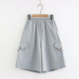 Casual Women Summer Wide Leg Shorts Skirts Solid Button Pockets High Waist Flared Short Pants Korean Fashion Elegant Midi Shorts