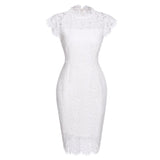 Elegant Lace Dress High Waist Vintage Women Cap Sleeve Bodycon Party Night Pencil Dress