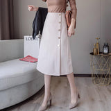 Ladies Elegant Long Spring Office Style Single-breasted All-match Women High Waist A-line Skirt