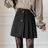 Ladies Elegant A-line Mini Skirts Korean Style Vintage Woolen High Waist Women Casual Pleated Skirt