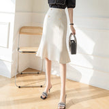 Women Summer High Waist Mermaid Skirts Office Style Double-breasted Ladies Elegant A-line Skirts