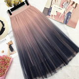 A-line Girls Daily Long Tulle Skirt Women 2021 Spring Gradient Korean Elegant High Waist A Line Long School Midi Skirt Female