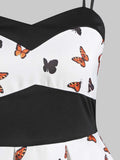 2021 Butterfly Print 50s Vintage Dress Spaghetti Strap Women Pin Up Retro High Waist Knee Length Rockabilly Swing Dresses