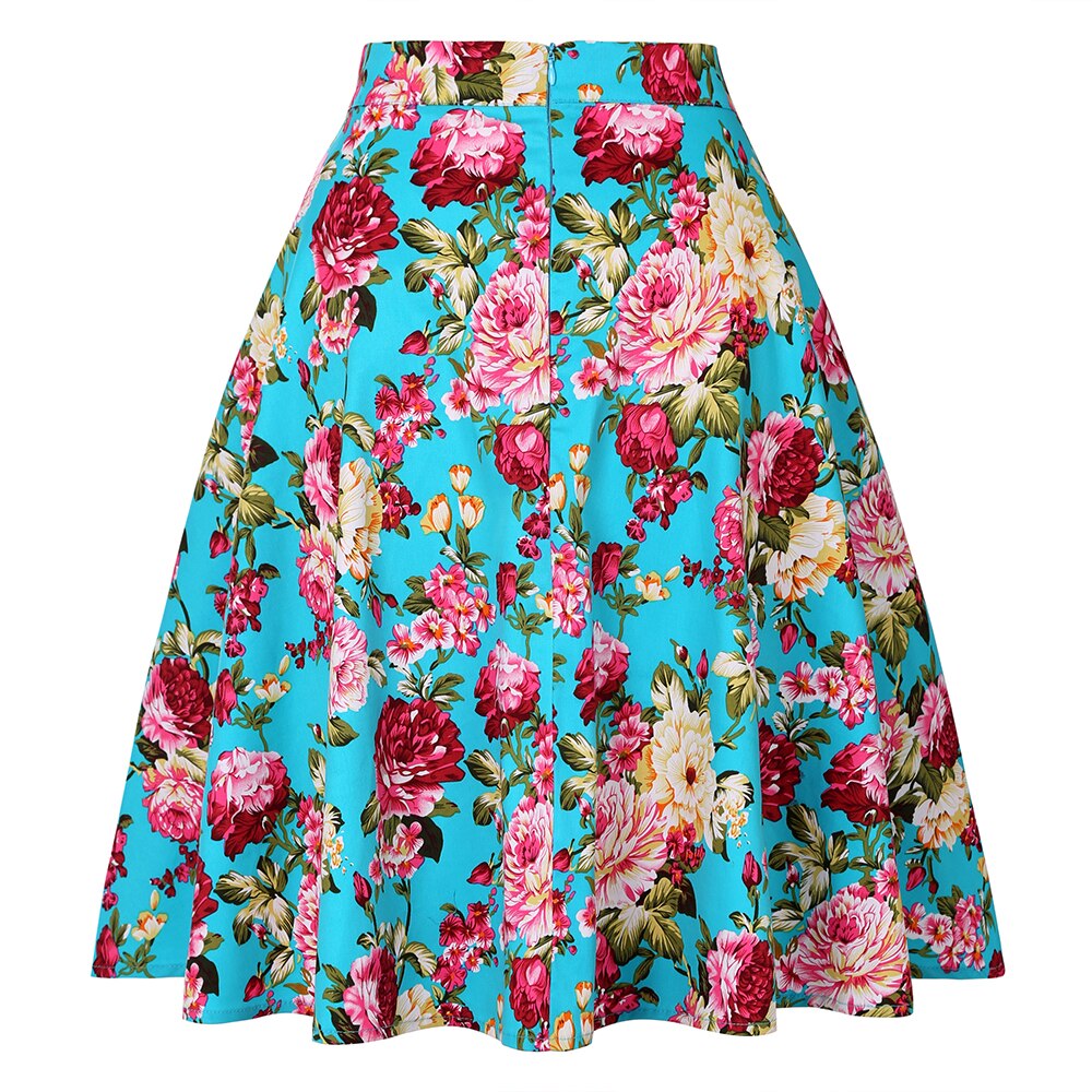 2021 Plus Size 50s Swing Women Skirt A Line High Waist Cotton Ladies Rockabilly School Casual Vintage Skirts Womens Falda Mujer