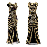 1920S GATSBY Sequins Women Full Dress O-neck Beaded Split V-Back Club Night Out Dress