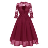 1950s Formal Long Sleeve Mesh Hollow Out Swing Elegant Evening Party Chiffon Embroidered Dress