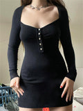 Long Sleeve Knitted Black Women Mini Dress with Bottom Autumn Winter Elegant Sexy Casual Party Women's Dresses