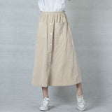 Casual Corduroy Women High Waist A-Line Solid Button Pocket Skirts