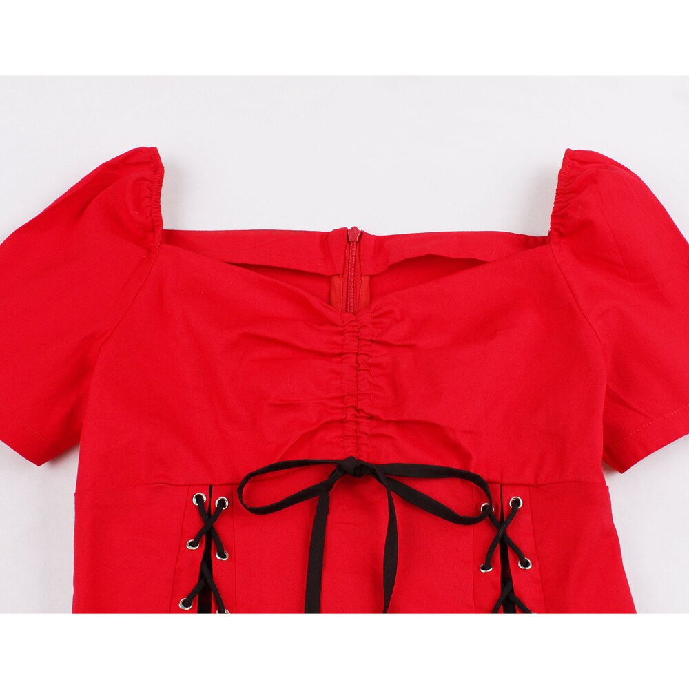 Black Red Patchwork Gothic Women Party Dress Lace Front Design Short Sleeve Cotton Retro Vintage A Line Harajuku Summer Dresses