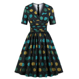 Elegant Polka Dot Women hort Sleeve High Waist Robe Pin Up Swing Retro Vintage Dresses