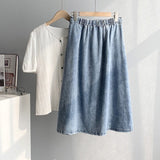 Summer Women High Waist Casual Denim Loose Button A-Line Skirt