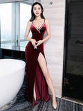 Diamond-encrusted Evening Gown Night Long Dress Velvet Temperament Nightclub Sexy High Split V-neck Robe Dress