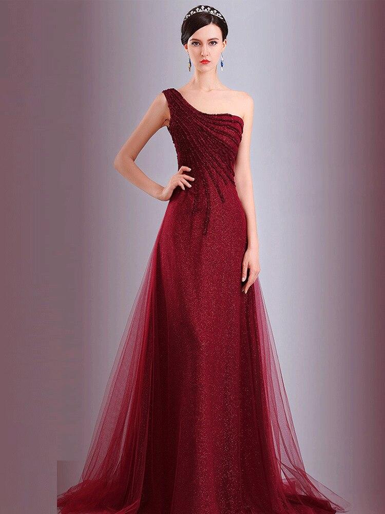 Tulle Formal Evening Dress Applique Vestidos De Fiesta One-shoulder Party Dress A-line Red Robe De Soriee