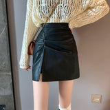 Ladies A-line Mini Skirts Spring Korean Style PU Leather All-match Furcal Women High Waist Short Skirt