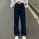 Women High Waist Boyfriend Jeans Korean Style Vintage Streetwear Loose Ladies Denim Wide Leg Pants