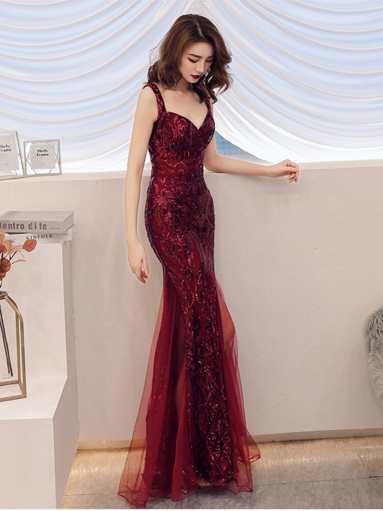 Shinny Sequined Formal Party Dress Sleeveless Mermaid Tulle Sweetheart Neck Prom Gown Luxury Mesh Club Vestidos