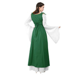 Women Renaissance Medieval Vintage Boho Long Sleeves Dress Irish Patchwork Lace Up Over Dress Two Pieces Retro Gown Plus Size