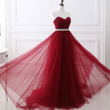 Burgundy Ball Gown Floor Length Tutu Pearls Beaded Fantastic Formal Dress Sweetheart Neck A-line Robe