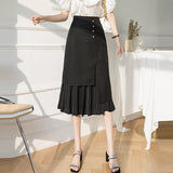 Office Lady Elegant A-line Long Skirts Fashion Korean Style Ruffles High Waist Women Pleated Skirt