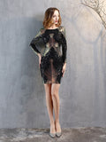 Full-Sleeve Backless Evening Dress Sequins Embroidery Party Gowns New Gold White Burgundy Dresses