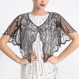 Retro Geometric Sequin Shrug Vintage 1920s Shawl Wraps Flapper Cover Up Women Mesh Scarf