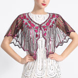 Retro Geometric Sequin Shrug Vintage 1920s Shawl Wraps Flapper Cover Up Women Mesh Scarf