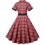 Notched Collar Plaid Print 50s Vintage Dress With Belt 2021 Summer Women Casual Slim Party Jurken Elegant Short Sleeve Clothing