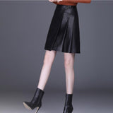 Women Sexy Faux Leather High Waist Pleated Mini Short Skirt Black Brown Skater Work Nightclub Above-Knee Skirts