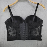 Lace Embroidery Floral Mesh Sexy Women Top Push Up Slim Cami Top Bralette Bra Corset Tops To Wear Out