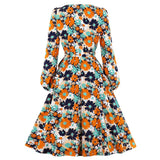 Floral Vintage 50s 60s Retro Women Long Sleeve Sashes Robe Pin Up Swing Elegant Casual Dress