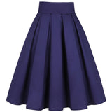 Women Gothic Solid Color Blue Pleated Skirt Summer High Waist Korean Harajuku Japanese Pinup Retro Vitage Midi A-line Skirts