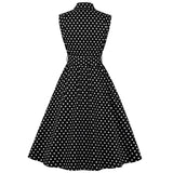 2021 Sleeveless Women Rockabilly Party Dress With Belt 50s 60s Black Polka Dot Printed Cotton Swing Plus Size Casual Sundress