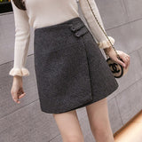 Ladies Elegant A-line Short Skirts Korean Style Vintage Woolen All-match Women High Waist Mini Skirt