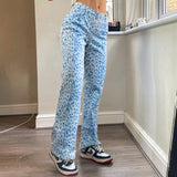 2021 Hip Hop Punk Leopard Cargo Pants High Waist Trousers Blue Y2K 90S Pants Animal Retro Pants Pockets Zipper Female Streetwear