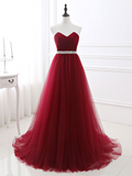 Burgundy Ball Gown Floor Length Tutu Pearls Beaded Fantastic Formal Dress Sweetheart Neck A-line Robe