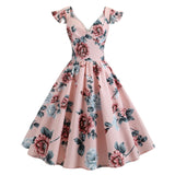 Sweetheart Neckline Ruffle Sleeve Vinatge Floral Pleated Cotton Fabric Pinup Elegant Party Summer Dress