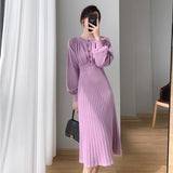 2021 New Autumn Winter Women Lantern Sleeve Sweater Dress Ladies Casual A-Line Midi Knitted Dresses Vestidos