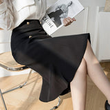 Women Summer High Waist Mermaid Skirts Office Style Double-breasted Ladies Elegant A-line Skirts