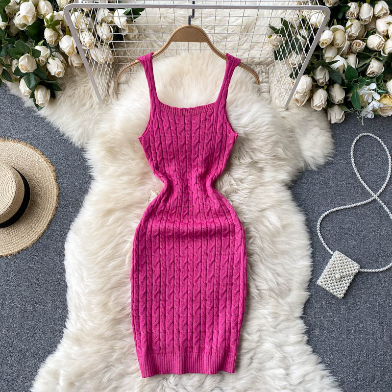 Sleeveless Tank Vintage Cable Knitted Bodycon Dress Party Night Club Sexy Mini Dress