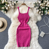 Sleeveless Tank Vintage Cable Knitted Bodycon Dress Party Night Club Sexy Mini Dress