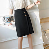 Ladies Elegant A-line Skirts Korean Style Solid Color High Waist Women Knee-length Pencil Skirts