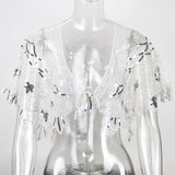 1920s Shawl Wraps See-through Mesh Sequin Beaded Evening Cape Bridal Sheer Bolero Flapper Party Cover Up