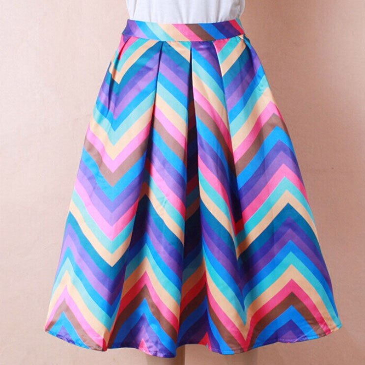 Rainbow Print High Waist Casual Party Skirt Swing Ball Gown Midi Tunic Vestidos Pin Up Rockabilly Vintage Skirt Skater Saias